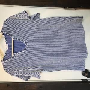 BOMBOM Women's Striped Ribbed V-Neck Top Blue/White Size Large Made in USA